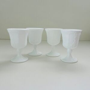 INDIANA GLASS CO. Colony Harvest Grapes Embossed Milk Glass Goblets, Set of 4